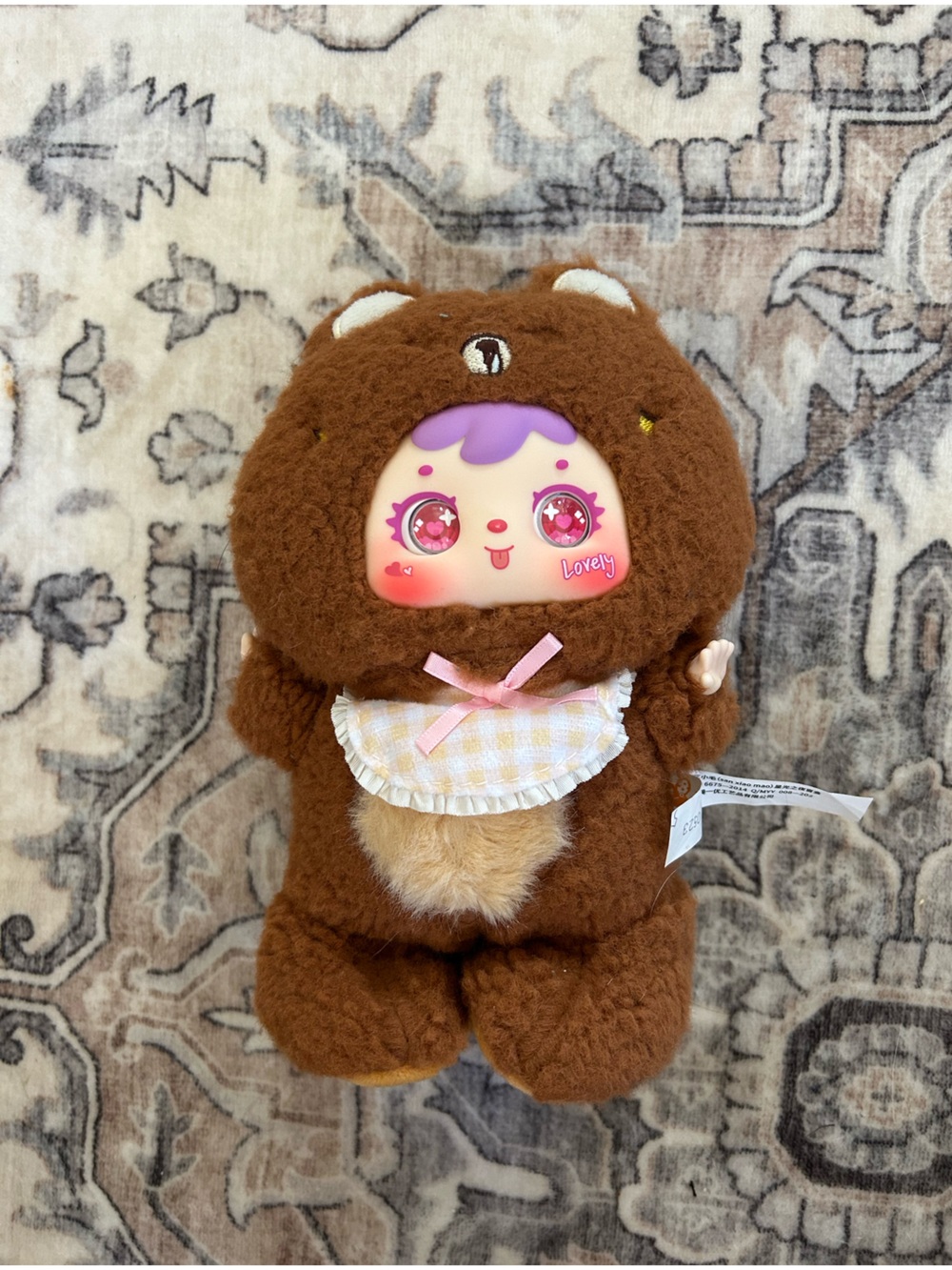 Plush Brown Bear Doll with Pink Accents